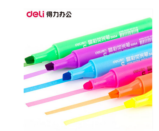 得力荧光笔33111办公文具六色彩色荧光标记笔记号笔